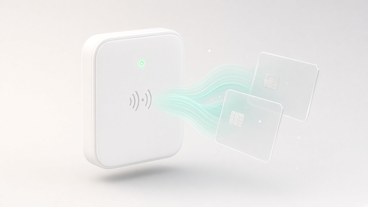 RFID cards and readers — no people
